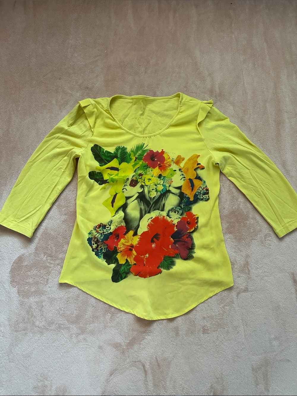 Yellow Floral Graphic Scoop Neck Top